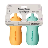 Tommee Tippee Botella aislada con boquilla deportiva, 9oz, 12 meses +, azul y naranja, 2 unidades