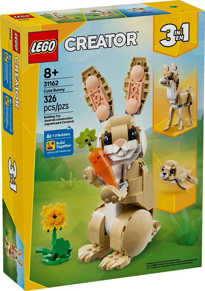 LEGO Creator 3en1 Le lapin mignon, Ensemble de jeu, Se transforme en lama ou en phoque 31162