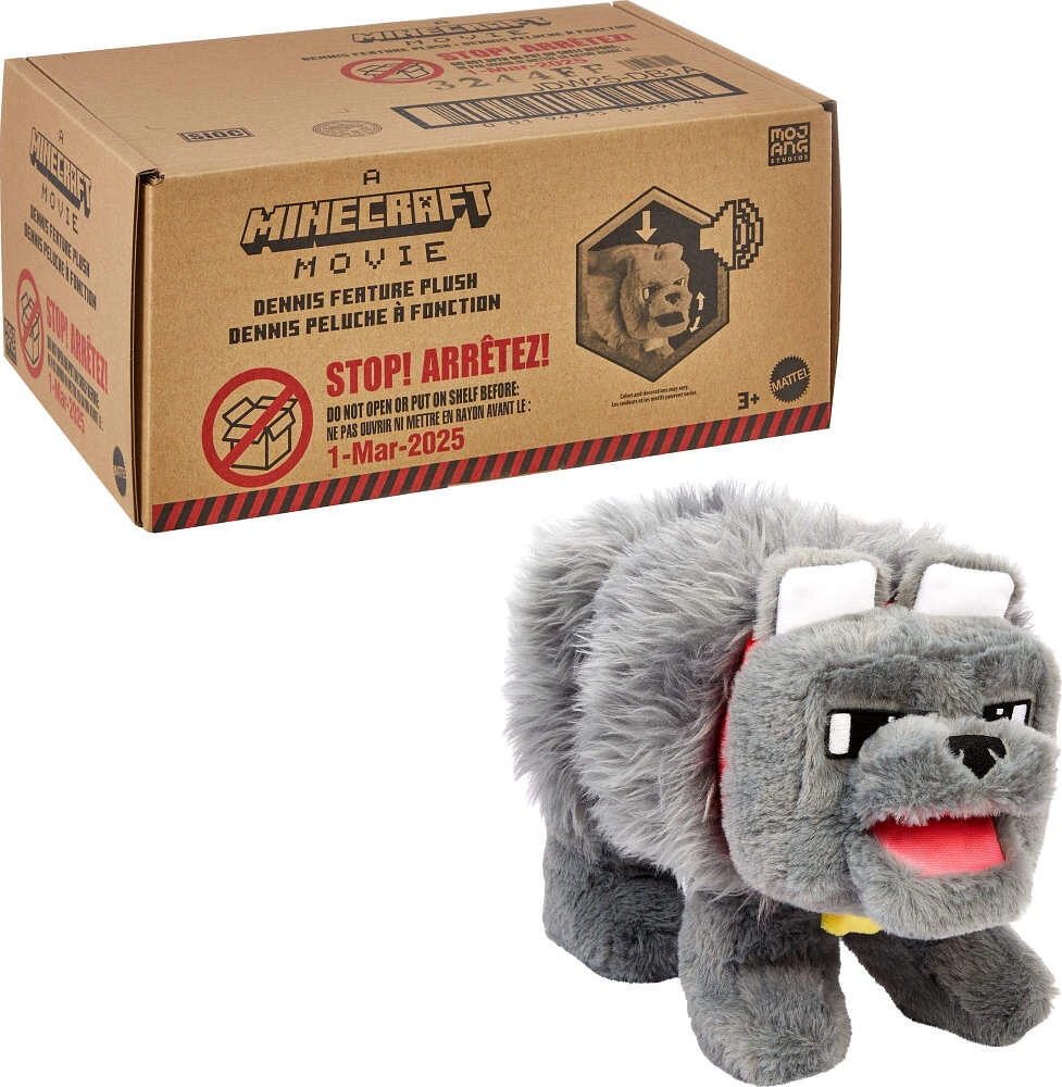 Minecraft Dennis the Wolf Interactive Plush Toy with Sounds & Moving Mouth, Inspired by the Movie