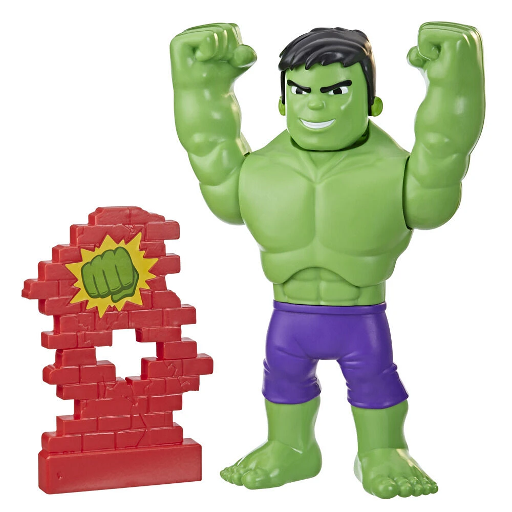 Spidey et ses Amis Extraordinaires, Hulk Casseur de mur, figurine de 25 cm à plusieurs visages avec mur en brique