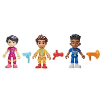 Disney Junior Firebuds, Coffret cadeau figurines articulées, avec 3 jouets à collectionner pour enfants : Bo, Jayden et Violette, et accessoires