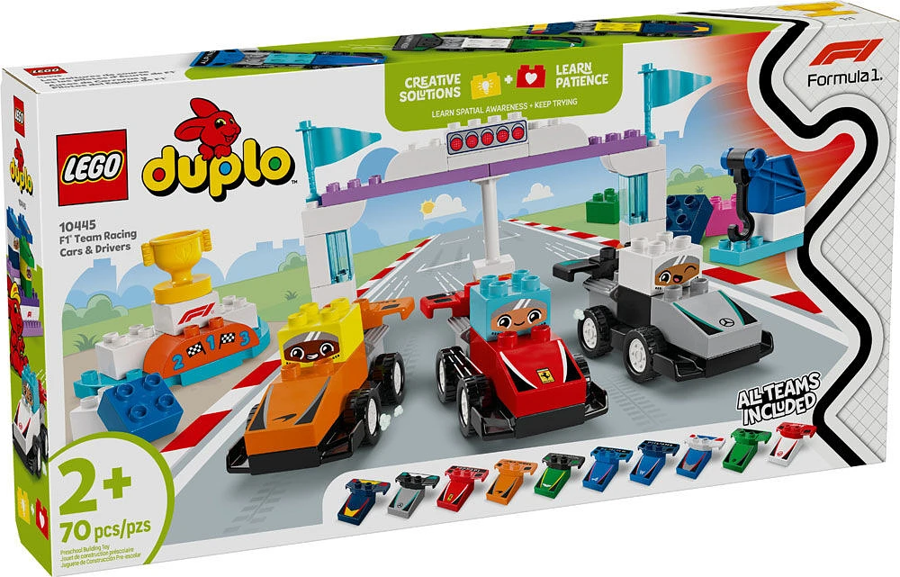 LEGO DUPLO Town F1 Team Race Cars & Drivers Building Toy Playset - Toddler Toy Cars for Pretend Play - 10445