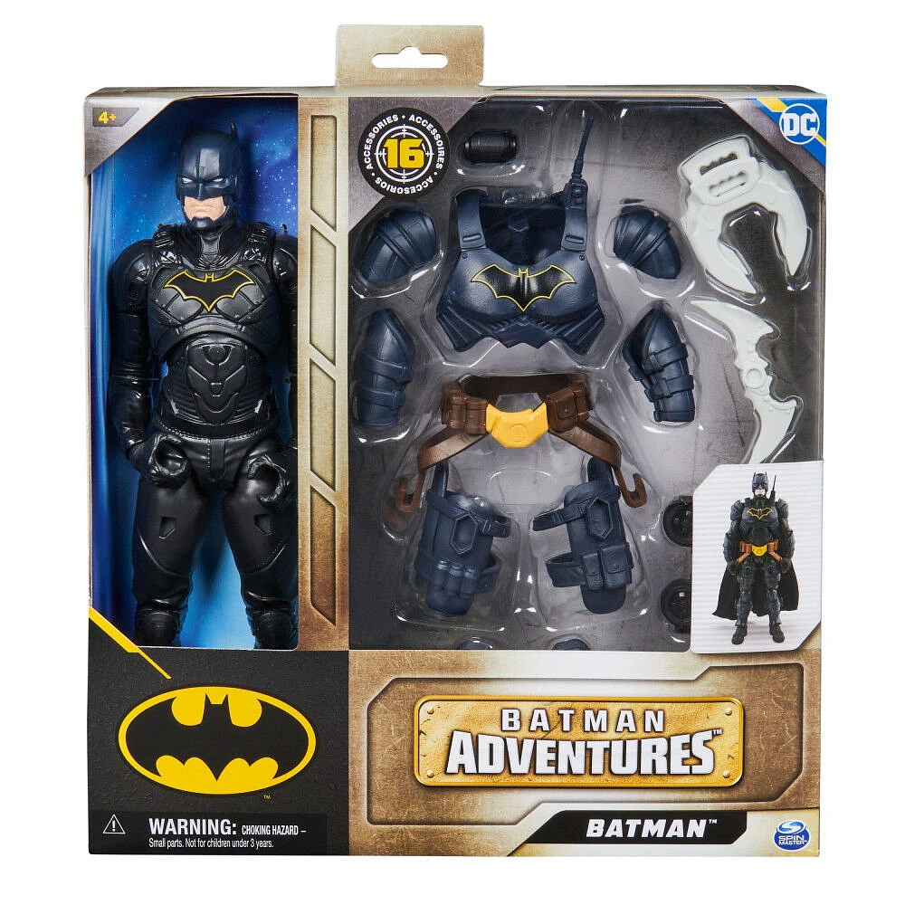 DC Comics, Batman Adventures, Batman Action Figure with 16 Armor Accessories, 17 Points of Articulation, 12-inch