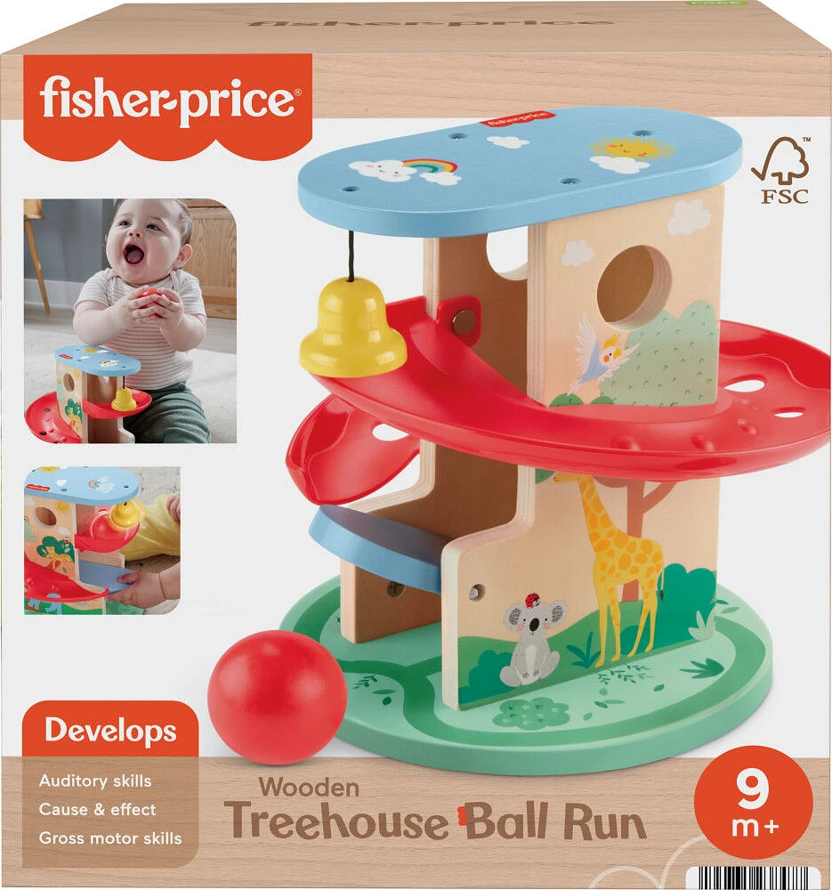 Fisher-Price Wooden Treehouse Ball Run Baby & Toddler Toy, 2 Wood Pieces