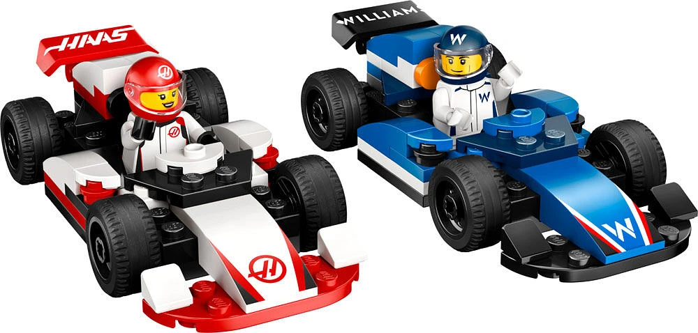 LEGO City Les voitures de course de F1 Williams Racing et Haas F1 , ensemble de véhicules avec 2 figurines de pilote 60464