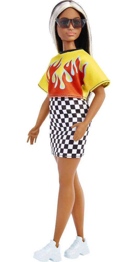 ​Barbie Fashionistas Doll #179, Flame Crop Top, Checkered Skirt, Sneakers and Sunglasses