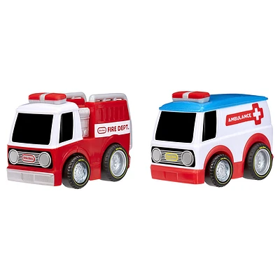 Little Tikes, My First Cars, Crazy Fast Cars 2-Pack Racin' Responders, Fire Truck, Ambulance, Pullback Toy Car Vehicle Goes up to 50 ft