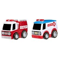 Little Tikes, My First Cars, Crazy Fast Cars 2-Pack Racin' Responders, Fire Truck, Ambulance, Pullback Toy Car Vehicle Goes up to 50 ft