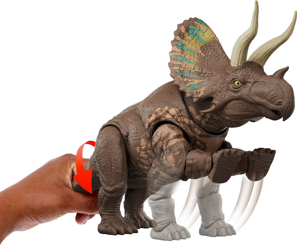 Jurassic World Rebirth Gigantic Thrashers Eotriceratops Dinosaur Figure Toy, Tail Activated Attack