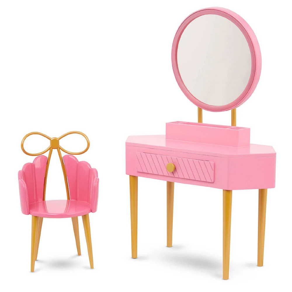 Our Generation Fabulous Fun Vanity Set Pink Vanity Table & Accessories for 18-inch Dolls