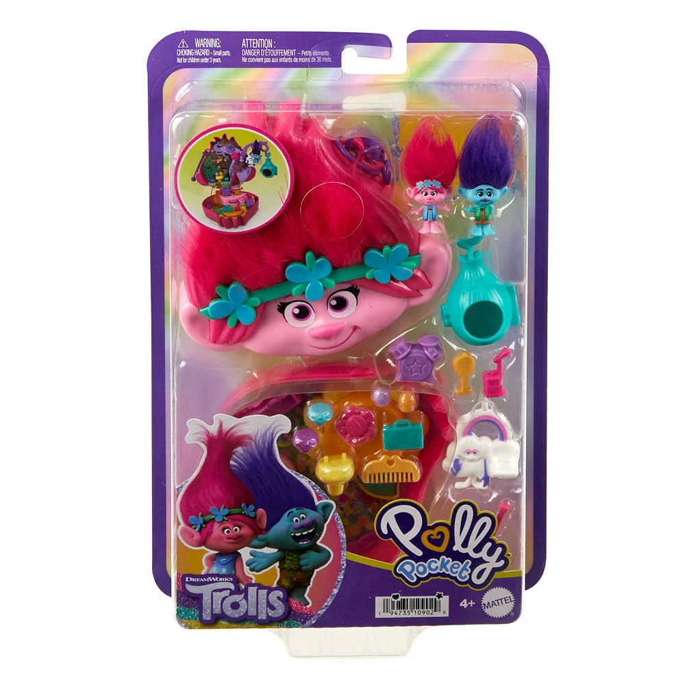 Polly Pocket and DreamWorks Trolls Compact Playset with Poppy and Branch Dolls