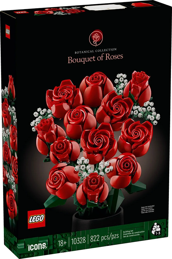 LEGO Botanicals Le bouquet de roses; fleurs artificielles de couleur rouge 10328