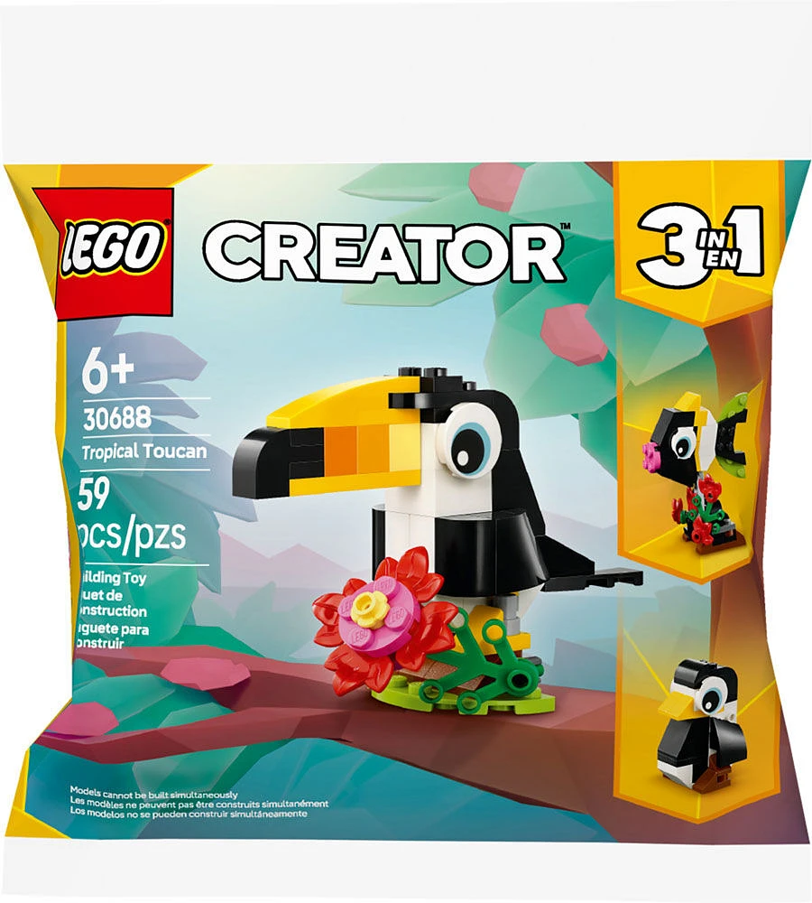 LEGO Creator 3 in 1 Tropical Toucan - Transforms from Toucan to Fish to Penguin - Travel Toy for Kids - 30688