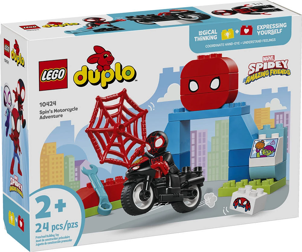 LEGO DUPLO Marvel Spin's Motorcycle Adventure, Spidey Fantasy Playset, Motorcycle Toy with Wheels, 10424