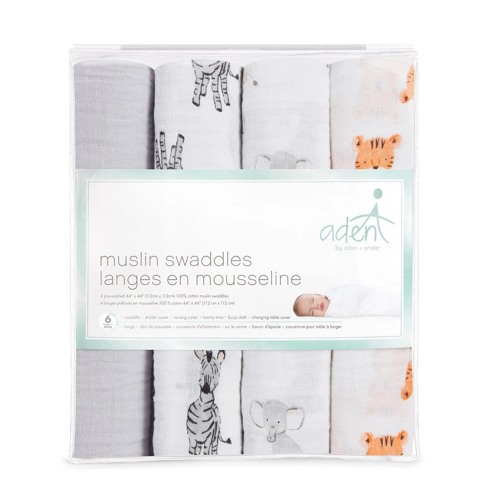 Couverture à Emmailloter en Mousseline de Coton Aden + Anais Essentials Safari Babes, Lot de 4