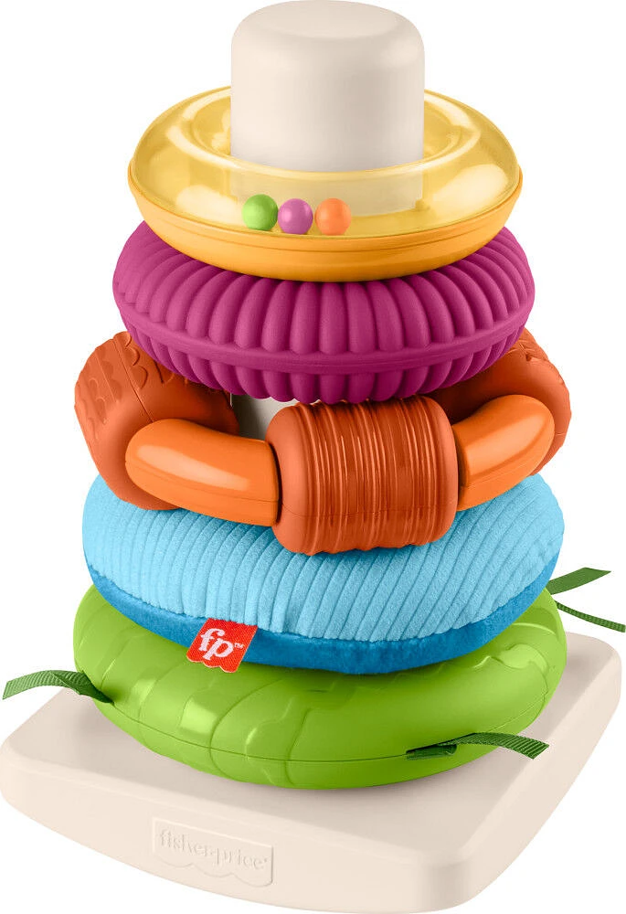  Fisher-Price - Sensory Rock-A-Stack Roly-Poly Stacking Toy with Fine Motor Activities for Babies - R Exclusive