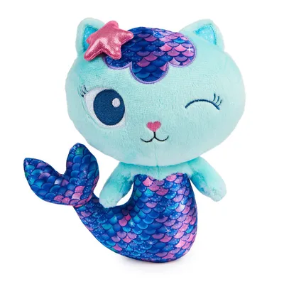 Gabby's Dollhouse, 8-inch MerCat Purr-ific Plush Toy, Stuffed Animal Kids Toys