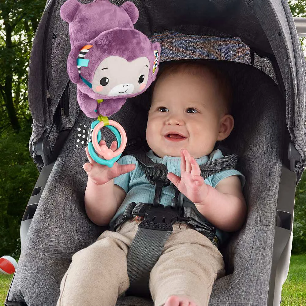 Fisher-Price Baby Stroller Toy Sing & Go Purple Monkey Musical Sensory Plush