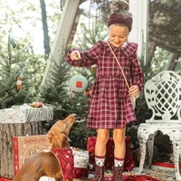 RED AND WHITE PLAID PATTERN DRESS BRUSHED FLANNEL, CHILD