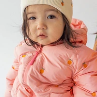 PINK HOODED PUFFER COAT WITH EMBROIDERY, BABY