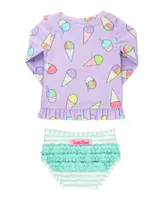 Snow Cones Ruffled Long Sleeve Rash Guard 2-Piece