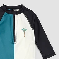 Color-Block Palm Tree Swim Romper