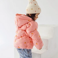 PINK HOODED PUFFER COAT WITH EMBROIDERY, BABY