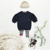 REVERSIBLE STRIPED NAVY AND CREAM LEGGING JERSEY, BABY