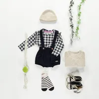 PLAID NAVY AND CREAM T-SHIRT WITH LONG SLEEVES JERSEY, BABY
