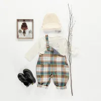 LOOSE FIT GREEN AND BROWN CHECKERED OVERALLS FLANNEL, BABY