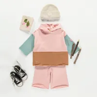 PINK HOODIE WITH COLOR BLOCK FRENCH TERRY, BABY