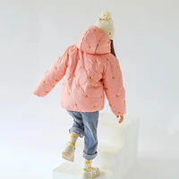 PINK HOODED PUFFER COAT WITH EMBROIDERY, CHILD