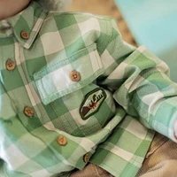 GREEN AND CREAM PLAID LONG SLEEVES SHIRT FLANNEL, BABY