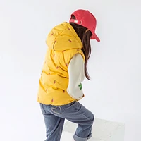 YELLOW SLEEVELESS PUFFER WITH HOOD