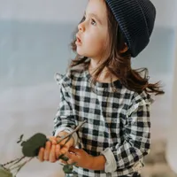 PLAID NAVY AND CREAM T-SHIRT WITH LONG SLEEVES JERSEY, BABY