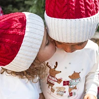 CREAM AND RED TWO PIECE PAJAMAS JERSEY WITH HOLIDAY ALL OVER PRINT PLAID