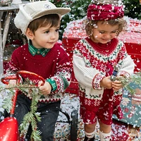 RED DRESS WITH RUFFLES AND REINDEER PRINT VISCOSE, BABY