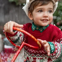 KNIT SWEATER WITH HOLIDAY ALL OVER PRINT