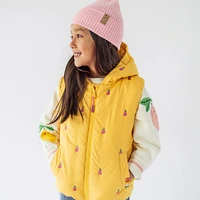 YELLOW SLEEVELESS PUFFER WITH HOOD