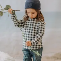 PLAID NAVY AND CREAM T-SHIRT WITH LONG SLEEVES JERSEY, BABY