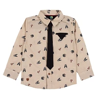 Boys Beige Printed Shirt With Removable Tie