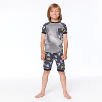 Organic Two Piece Short Pajama Set Black Astro Dinosaur Print