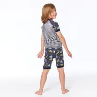 Organic Two Piece Short Pajama Set Black Astro Dinosaur Print