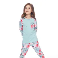 Organic Cotton Two Piece Printed Pajama Set Blue Roses & Butterflies