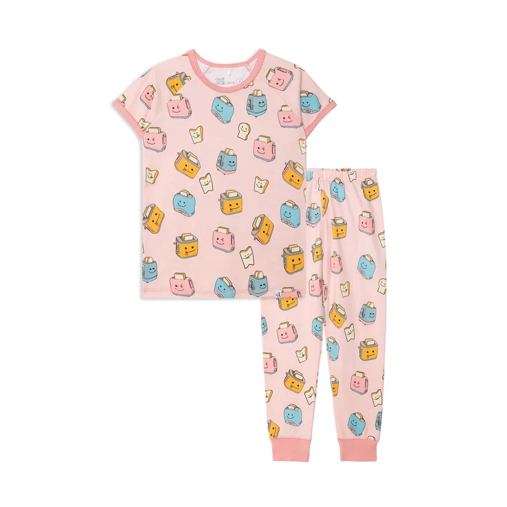 Share Organic Cotton Two Piece Printed Pajama Set Pink Toasters