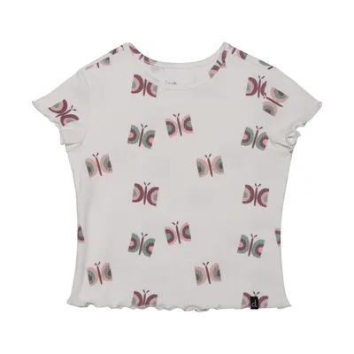 Printed Short Sleeve Tee Off White Butterflies