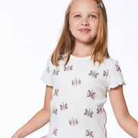 Printed Short Sleeve Tee Off White Butterflies