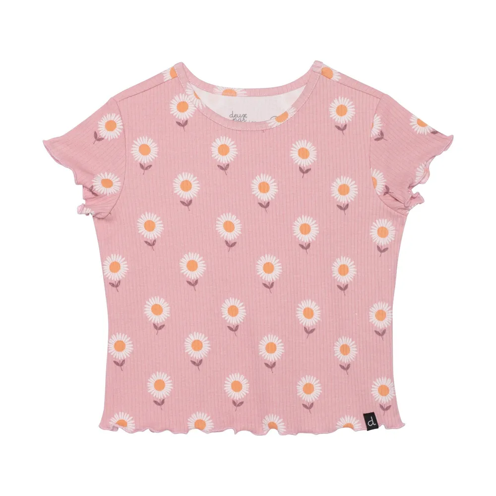 Printed Short Sleeve Tee Light Pink Flowers