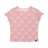 Printed Short Sleeve Tee Light Pink Flowers