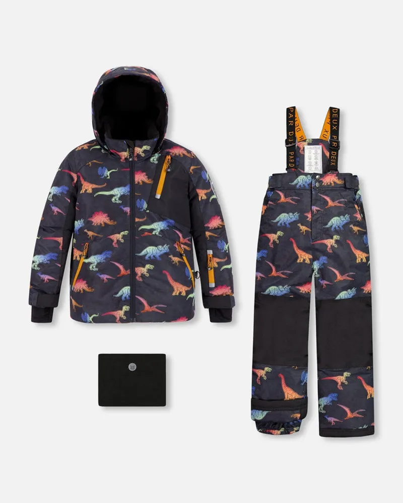 Two Piece Snowsuit Black Gradient Dino Print